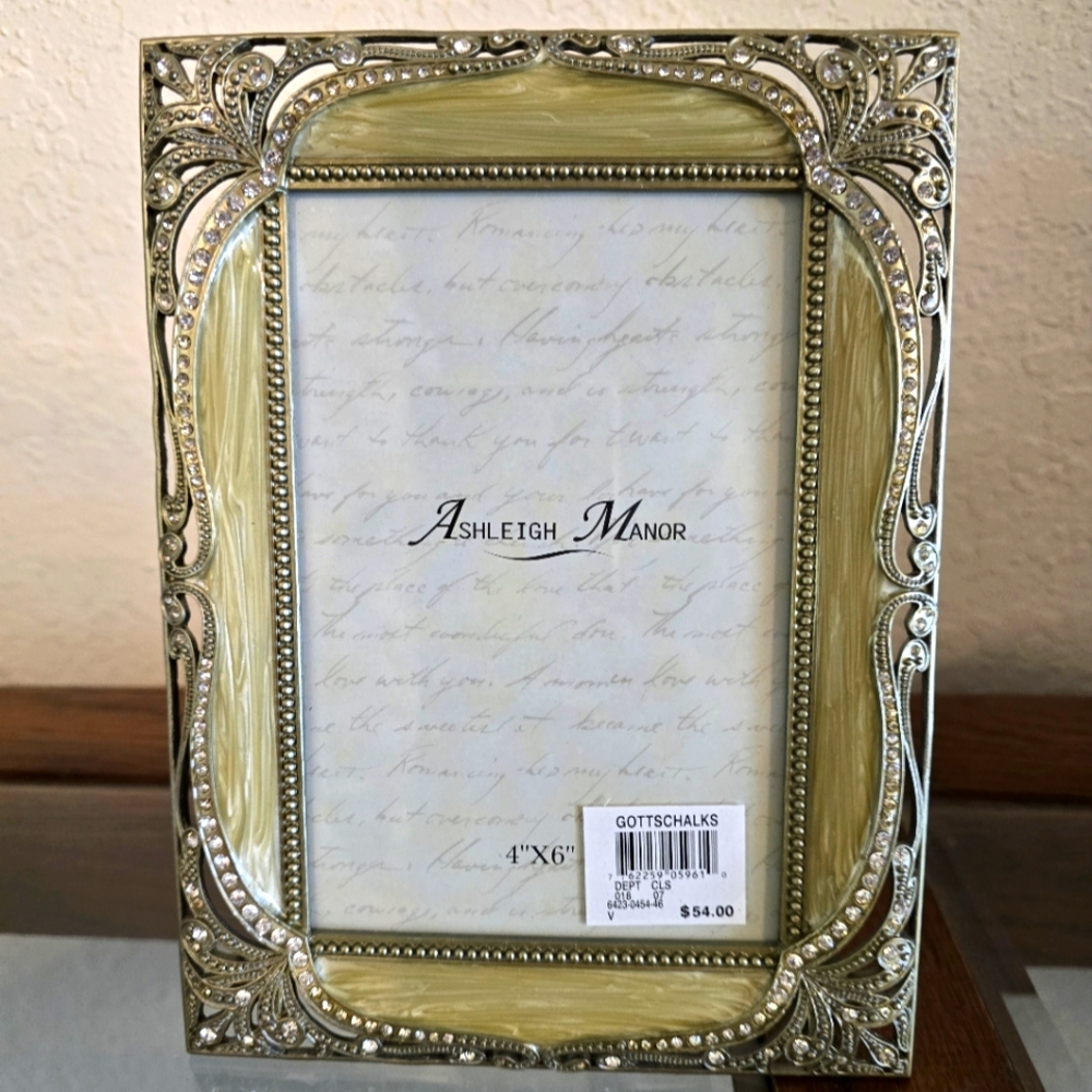 NEW Ashleigh Manor pewter and enamel frame. 4x6